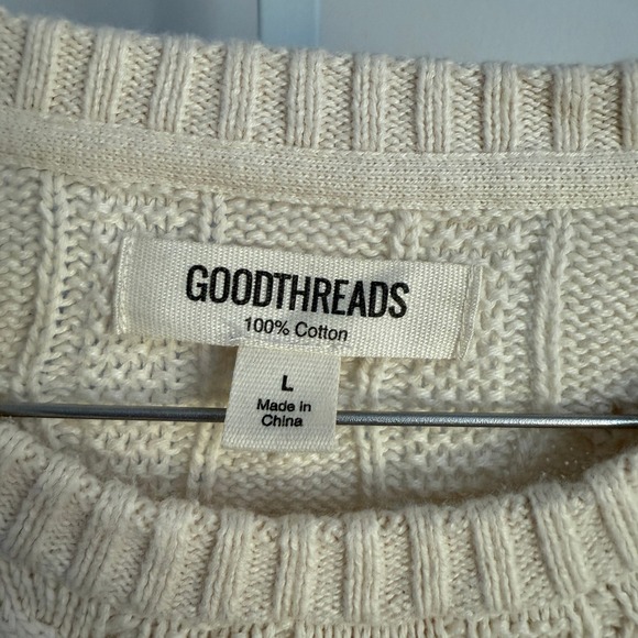 Goodthreads Mens Fisherman Ivory Cable Knit Crew Neck Cotton Sweater Size L - Picture 4 of 6
